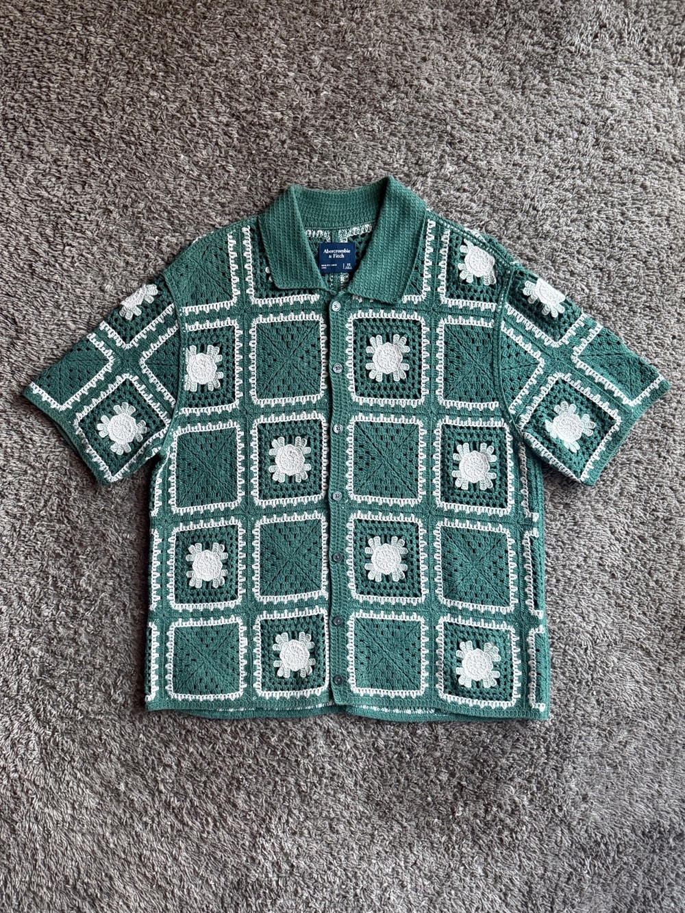 Abercrombie & Fitch Green Crochet Button-Up Top
